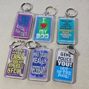 Vtg 90s Y2K Kalan Laugh Tracks Novelty Keychain Lot 6pc Funny Sarcastic Quotes